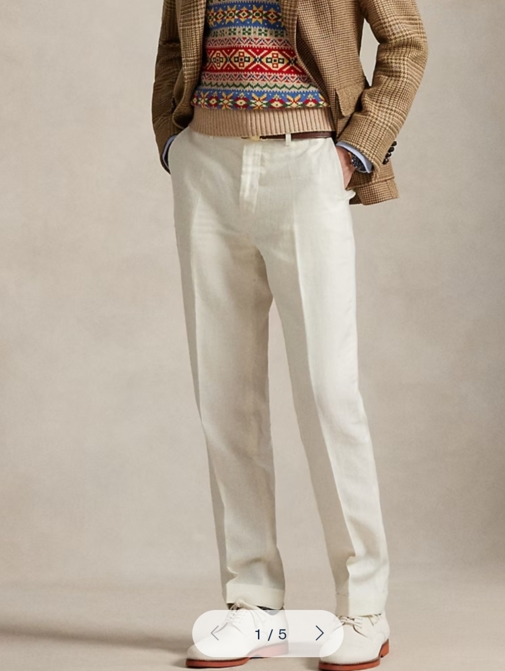 Polo Ralph Lauren 100% LinenTrousers Mens White Flat Front Pants Sz 36x32